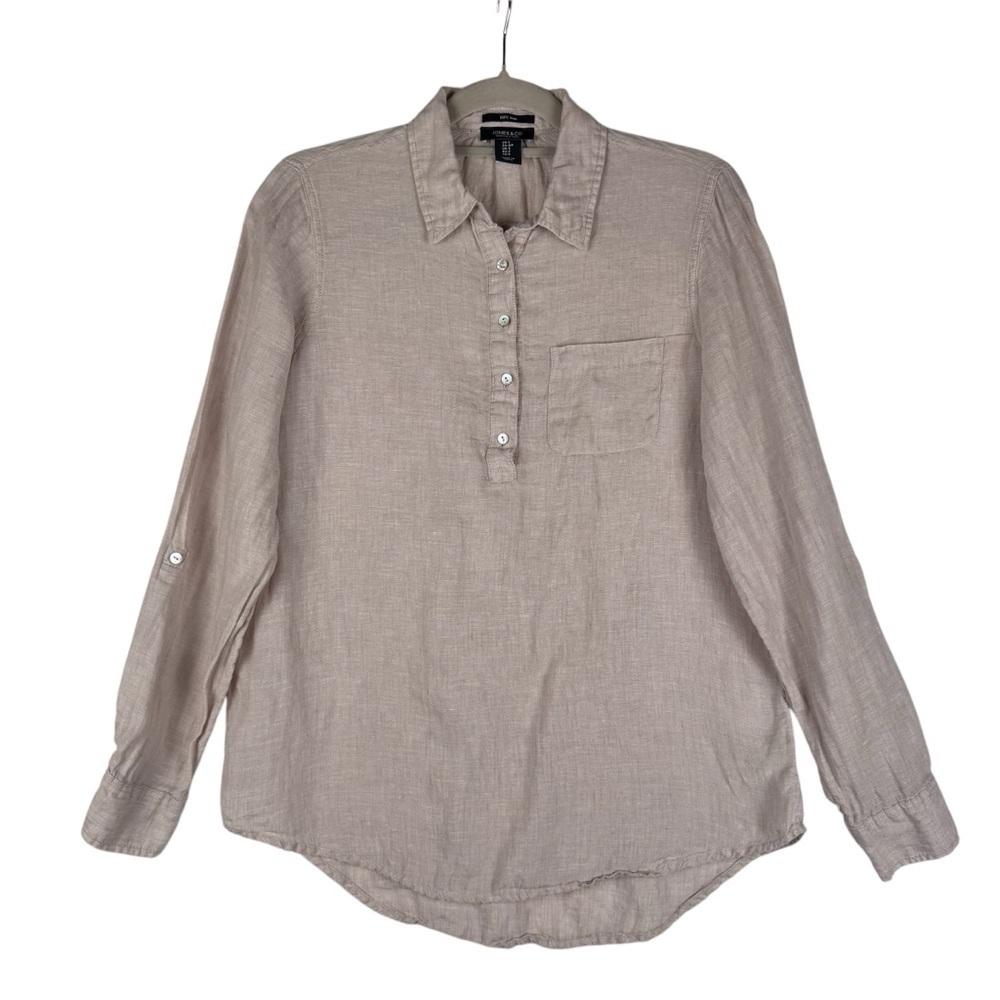 Jones New York 100% Linen Tunic Top Women's Size Small Roll Tab Sleeve